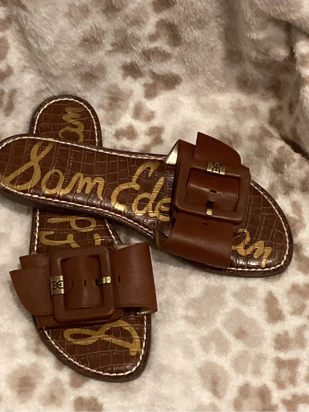 Sam Edelman Gaige Tan/Saddle Leather Buckle Slide Sandals, Size 8 1/2 - Picture 5 of 13